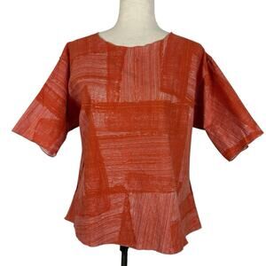 Ellen Hauptli Shirt Women Small Orange Woven Art to Wear Lagenlook Lagom Top